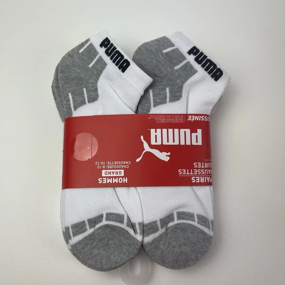 PUMA Mens 6 Pairs Pack‎ Socks Low Cut Cushioned Size 10-13 Shoe 8-12 White Grey
